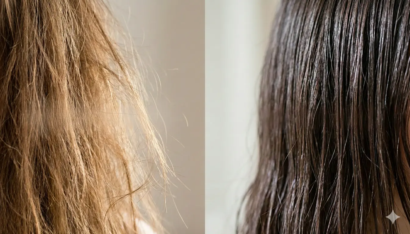 Professional hair consultation showing different hair types - dry, oily and combination hair samples for identification