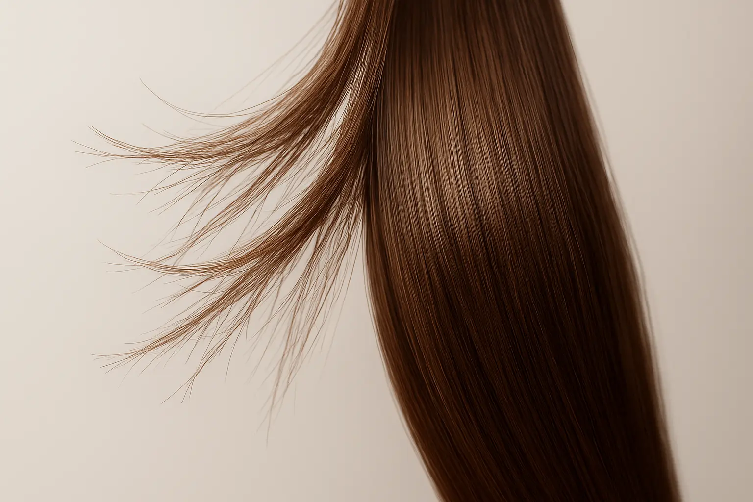 Close-up of split ends showing damaged hair with double ends